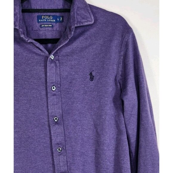 ✨️Polo Ralph Lauren Knit Dress Shirt  Long Sleeve Button Down Purple Cotton Sz L - Picture 2 of 9